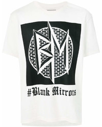 weißes und schwarzes bedrucktes T-Shirt mit einem Rundhalsausschnitt von Miharayasuhiro