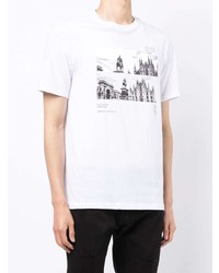 weißes und schwarzes bedrucktes T-Shirt mit einem Rundhalsausschnitt von Armani Exchange