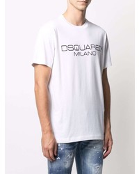 weißes und schwarzes bedrucktes T-Shirt mit einem Rundhalsausschnitt von DSQUARED2