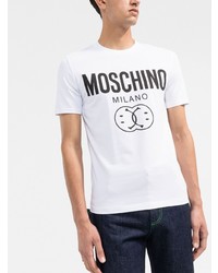 weißes und schwarzes bedrucktes T-Shirt mit einem Rundhalsausschnitt von Moschino