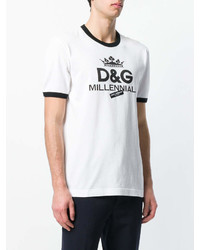 weißes und schwarzes bedrucktes T-Shirt mit einem Rundhalsausschnitt von Dolce & Gabbana