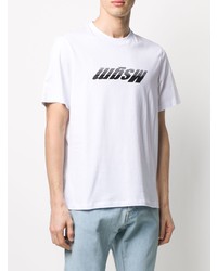 weißes und schwarzes bedrucktes T-Shirt mit einem Rundhalsausschnitt von MSGM