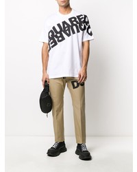 weißes und schwarzes bedrucktes T-Shirt mit einem Rundhalsausschnitt von DSQUARED2