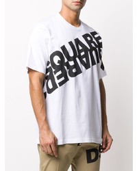 weißes und schwarzes bedrucktes T-Shirt mit einem Rundhalsausschnitt von DSQUARED2