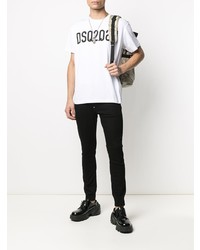 weißes und schwarzes bedrucktes T-Shirt mit einem Rundhalsausschnitt von DSQUARED2