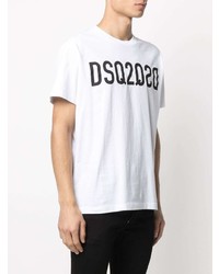 weißes und schwarzes bedrucktes T-Shirt mit einem Rundhalsausschnitt von DSQUARED2