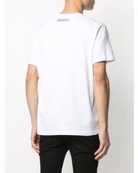 weißes und schwarzes bedrucktes T-Shirt mit einem Rundhalsausschnitt von DSQUARED2