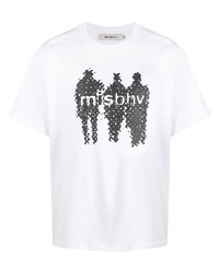 weißes und schwarzes bedrucktes T-Shirt mit einem Rundhalsausschnitt von Misbhv