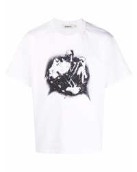 weißes und schwarzes bedrucktes T-Shirt mit einem Rundhalsausschnitt von Misbhv