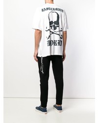 weißes und schwarzes bedrucktes T-Shirt mit einem Rundhalsausschnitt von Mastermind Japan