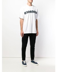 weißes und schwarzes bedrucktes T-Shirt mit einem Rundhalsausschnitt von Mastermind Japan