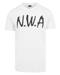 weißes und schwarzes bedrucktes T-Shirt mit einem Rundhalsausschnitt von MisterTee
