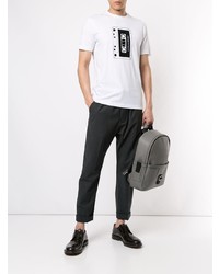 weißes und schwarzes bedrucktes T-Shirt mit einem Rundhalsausschnitt von Emporio Armani