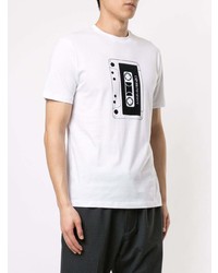 weißes und schwarzes bedrucktes T-Shirt mit einem Rundhalsausschnitt von Emporio Armani