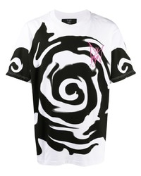 weißes und schwarzes bedrucktes T-Shirt mit einem Rundhalsausschnitt von MJB Marc Jacques Burton