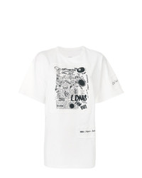 weißes und schwarzes bedrucktes T-Shirt mit einem Rundhalsausschnitt von MM6 MAISON MARGIELA
