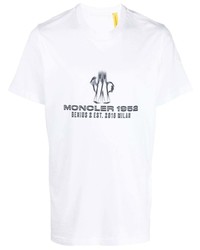 weißes und schwarzes bedrucktes T-Shirt mit einem Rundhalsausschnitt von Moncler Genius