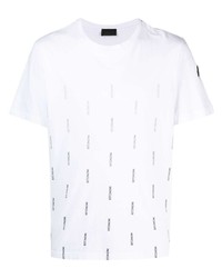 weißes und schwarzes bedrucktes T-Shirt mit einem Rundhalsausschnitt von Moncler