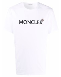 weißes und schwarzes bedrucktes T-Shirt mit einem Rundhalsausschnitt von Moncler