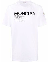 weißes und schwarzes bedrucktes T-Shirt mit einem Rundhalsausschnitt von Moncler