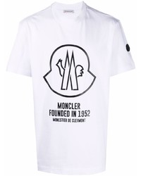 weißes und schwarzes bedrucktes T-Shirt mit einem Rundhalsausschnitt von Moncler