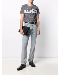 weißes und schwarzes bedrucktes T-Shirt mit einem Rundhalsausschnitt von Balmain