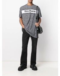 weißes und schwarzes bedrucktes T-Shirt mit einem Rundhalsausschnitt von Balmain