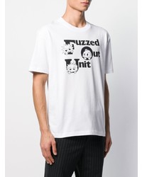 weißes und schwarzes bedrucktes T-Shirt mit einem Rundhalsausschnitt von McQ Swallow