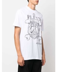 weißes und schwarzes bedrucktes T-Shirt mit einem Rundhalsausschnitt von Philipp Plein