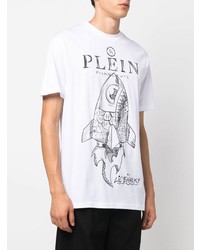 weißes und schwarzes bedrucktes T-Shirt mit einem Rundhalsausschnitt von Philipp Plein