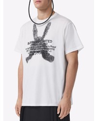 weißes und schwarzes bedrucktes T-Shirt mit einem Rundhalsausschnitt von Burberry