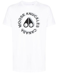 weißes und schwarzes bedrucktes T-Shirt mit einem Rundhalsausschnitt von Moose Knuckles