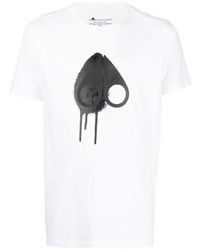 weißes und schwarzes bedrucktes T-Shirt mit einem Rundhalsausschnitt von Moose Knuckles