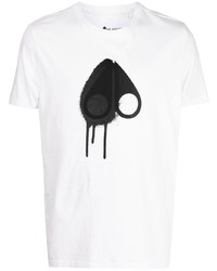 weißes und schwarzes bedrucktes T-Shirt mit einem Rundhalsausschnitt von Moose Knuckles
