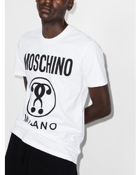 weißes und schwarzes bedrucktes T-Shirt mit einem Rundhalsausschnitt von Moschino