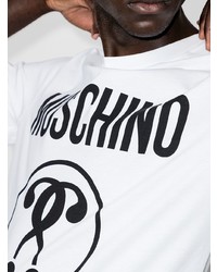 weißes und schwarzes bedrucktes T-Shirt mit einem Rundhalsausschnitt von Moschino