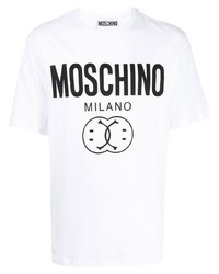 weißes und schwarzes bedrucktes T-Shirt mit einem Rundhalsausschnitt von Moschino