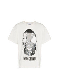 weißes und schwarzes bedrucktes T-Shirt mit einem Rundhalsausschnitt von Moschino