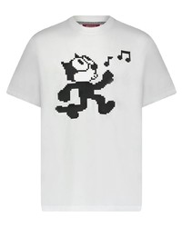 weißes und schwarzes bedrucktes T-Shirt mit einem Rundhalsausschnitt von Mostly Heard Rarely Seen 8-Bit