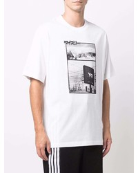 weißes und schwarzes bedrucktes T-Shirt mit einem Rundhalsausschnitt von Y-3