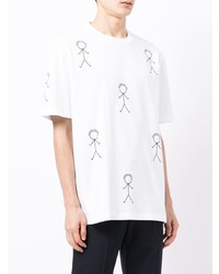 weißes und schwarzes bedrucktes T-Shirt mit einem Rundhalsausschnitt von Thom Browne