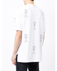 weißes und schwarzes bedrucktes T-Shirt mit einem Rundhalsausschnitt von Thom Browne