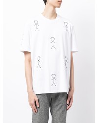 weißes und schwarzes bedrucktes T-Shirt mit einem Rundhalsausschnitt von Thom Browne