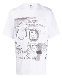 weißes und schwarzes bedrucktes T-Shirt mit einem Rundhalsausschnitt von MSGM