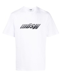 weißes und schwarzes bedrucktes T-Shirt mit einem Rundhalsausschnitt von MSGM