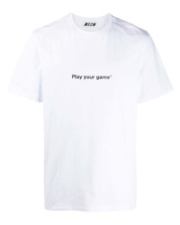 weißes und schwarzes bedrucktes T-Shirt mit einem Rundhalsausschnitt von MSGM