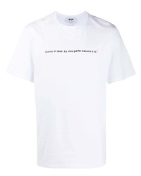 weißes und schwarzes bedrucktes T-Shirt mit einem Rundhalsausschnitt von MSGM