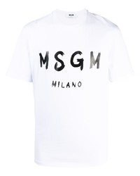 weißes und schwarzes bedrucktes T-Shirt mit einem Rundhalsausschnitt von MSGM