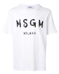 weißes und schwarzes bedrucktes T-Shirt mit einem Rundhalsausschnitt von MSGM