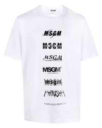 weißes und schwarzes bedrucktes T-Shirt mit einem Rundhalsausschnitt von MSGM